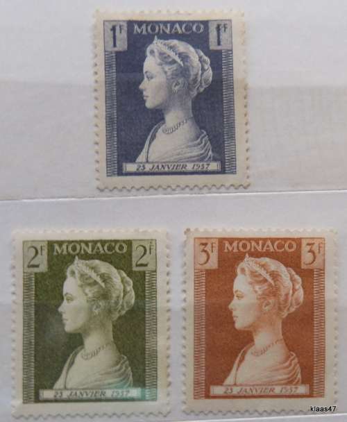 Monaco - 1957 - Birth of Princess Caroline of Monaco - 3 Unused hinged stamps