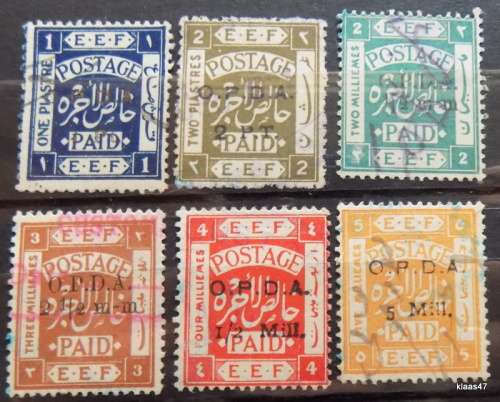 Palestine - EEF - 1919 - Fiscal Use under British Admin - 6 Overprinted Used stamps