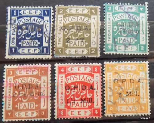 Palestine - EEF - 1919 - Fiscal Use under British Admin - 6 Overprinted Used stamps
