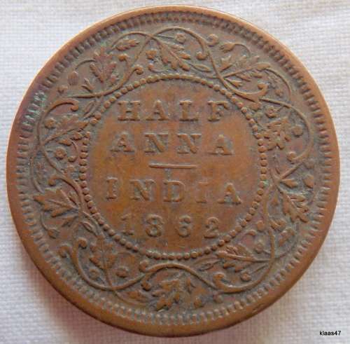India - 1862 - ½ Anna - Victoria - Copper
