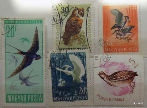 Hungary - Theme: Birds - Mixed lot of 5 used hinged stamps