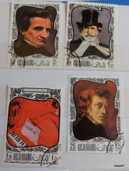 Ras Al Khaima - 1969 - Composers on paintings - 4 Cancelled stamps