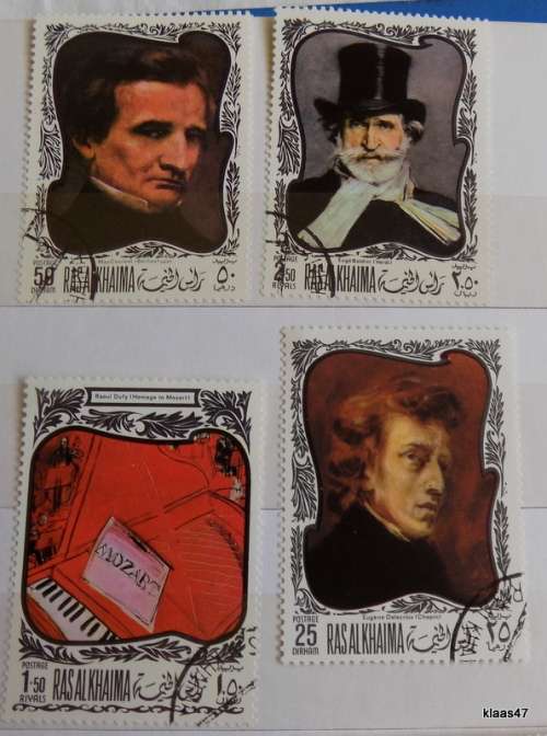 Ras Al Khaima - 1969 - Composers on paintings - 4 Cancelled stamps