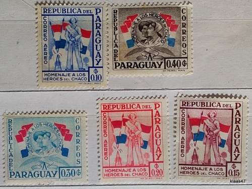 Paraguay - 1957 - Heroes of the Chaco War - 5 Unused Hinged stamps