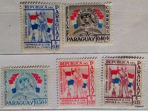 Paraguay - 1957 - Heroes of the Chaco War - 5 Unused Hinged stamps