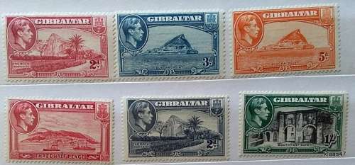 Gibraltar - 1938-51 - George VI - Definitives - 6 Unused (Some hinged) stamps