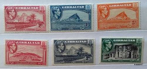Gibraltar - 1938-51 - George VI - Definitives - 6 Unused (Some hinged) stamps