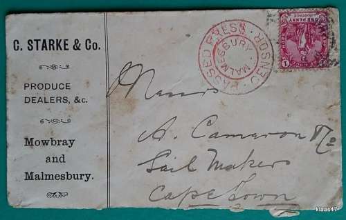 Boer War Era Censor Letter - Malmesbury to Cape Town - FE 27 02
