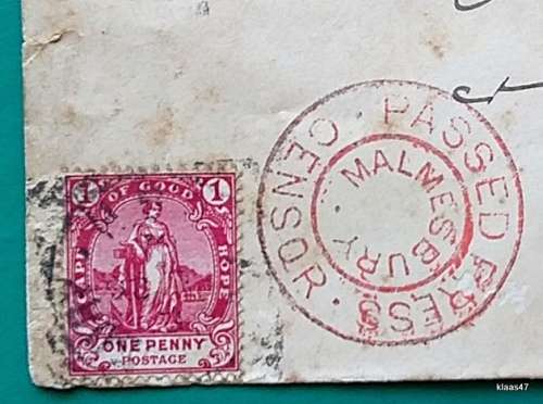 Boer War Era Censor Letter - Malmesbury to Cape Town - FE 27 02