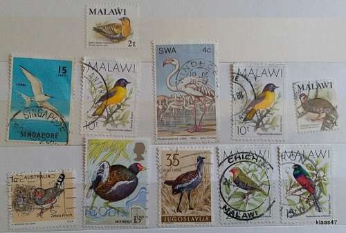 Mixed Lot of 11 Used (some Hinged) stamps - Theme: Birds