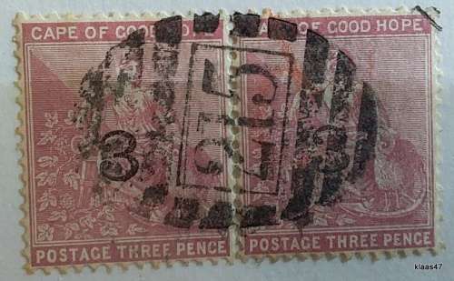Cape of Good Hope - 1880 - Surcharge 3 on 3d stamp - Pair with oval cancellation