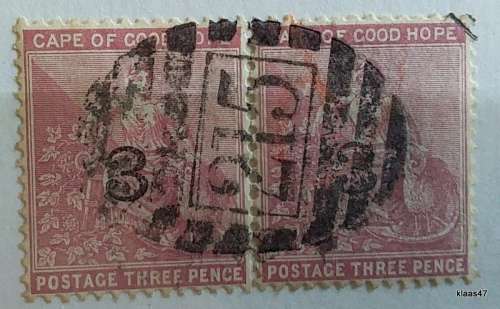 Cape of Good Hope - 1880 - Surcharge 3 on 3d stamp - Pair with oval cancellation