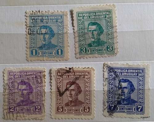 Uruguay - 1953 - Definitives - Gen. Jose Artigas - 5 Used stamps