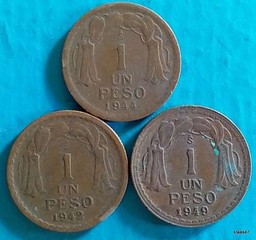 Chile - 1 Peso x3  -  1942/44/49 - Copper