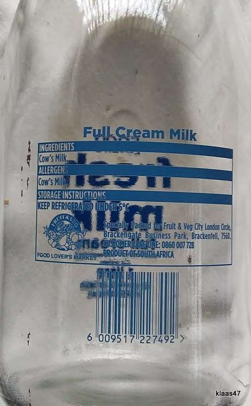 1 Litre Glass Milk bottle Food Lover`s