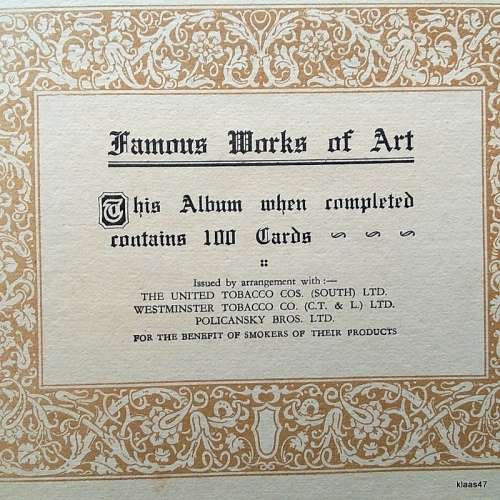 Famous works of Art - United Tobacco Card Book complete with 100 cards - Softcover