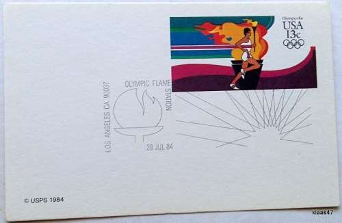 U.S.A. - USPS Printed Date stamp card 13 cent - 28 Jul 84 - Los Angeles  Olympic Flame Station