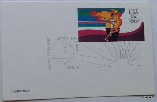 U.S.A. - USPS Printed Date stamp card 13 cent - 28 Jul 84 - Los Angeles  Olympic Flame Station
