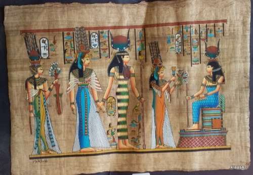 Unframed Egyptian design on papyrus Mounted on black paper