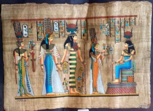 Unframed Egyptian design on papyrus Mounted on black paper