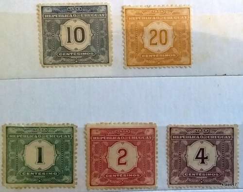 Uruguay - 1902 - Numerals - 5 Unused Hinged postage due stamps