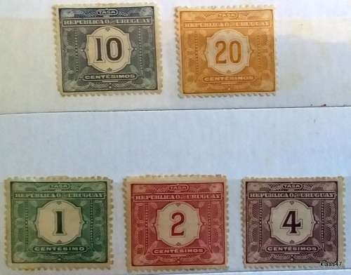 Uruguay - 1902 - Numerals - 5 Unused Hinged postage due stamps