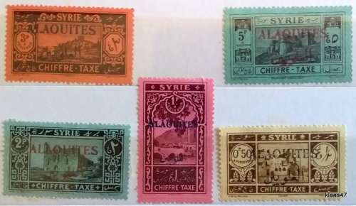 Syria - 1925 - Fortresses - Overprinted: Alaouites - 5 Unused Hinged Postage Due stamps
