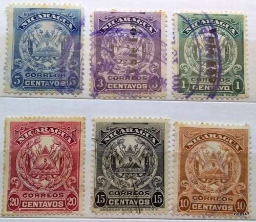 Nicaragua - 1905 - Coat of Arms - 6 Used stamps