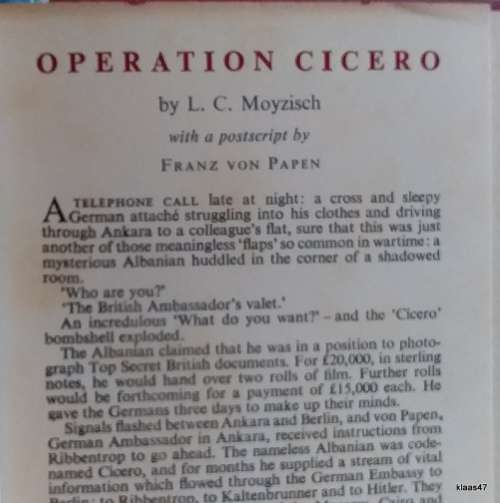 Operation Cicero - LC Moyzisch - Hardcover (The Espionage Sensation of the War)