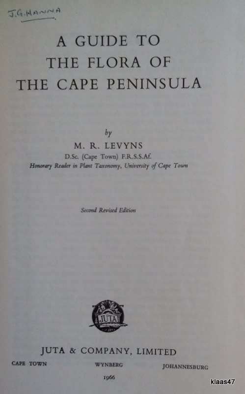 A Guide to the Flora of The Cape Peninsula - M. R. Levyns - Hardcover 1966 (2nd Revised Edition)
