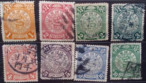 China -1900`s - Chinese Imperial Post - 8 Used Hinged stamps
