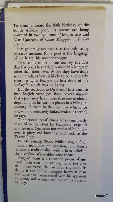 New Quatrains of Omar Khayyam and Other Poems - I D du Plessis - Hardcover