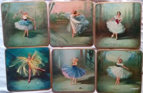 Vintage - Set of 6 WIN-EL-WARE Coasters 15x15cm with Ballet Scenes - in original box