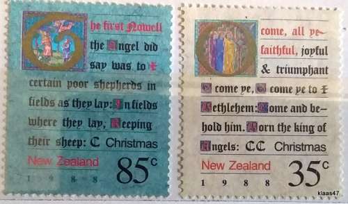 New Zealand - 1988 - Christmas Carol - 2 Used Hinged stamps