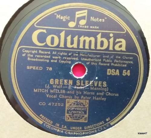 Columbia - Green Sleeves/Loves Roundabout - Mitch Miller and his horns and chorus - 78rpm