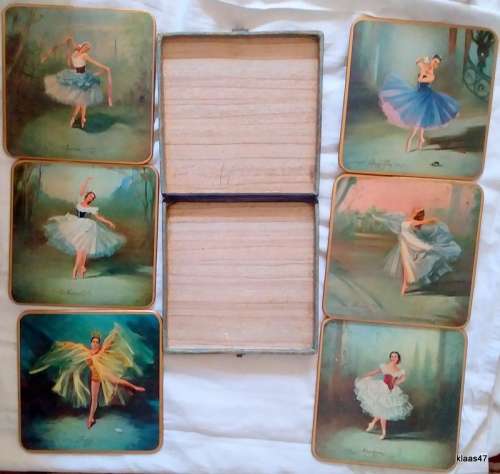 Vintage - Set of 6 WIN-EL-WARE Coasters 15x15cm with Ballet Scenes - in original box