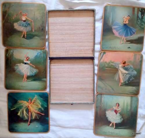 Vintage - Set of 6 WIN-EL-WARE Coasters 15x15cm with Ballet Scenes - in original box