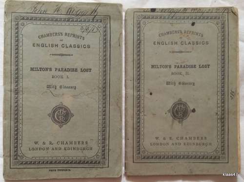 Chambers`s Reprints of English Classics - Milton`s Paradise Lost - Book 1 and 2 - 1882/3