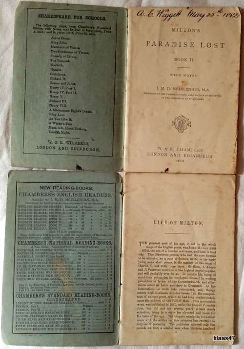 Chambers`s Reprints of English Classics - Milton`s Paradise Lost - Book 1 and 2 - 1882/3