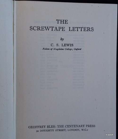 The Screwtape Letters - C S Lewis - Hardcover Reprint September 1946