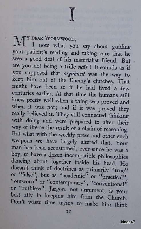 The Screwtape Letters - C S Lewis - Hardcover Reprint September 1946