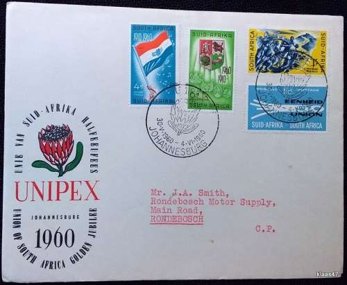 Union of South Africa -1960 - 50th Anniversary stamps on Unipex Cover