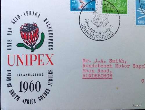 Union of South Africa -1960 - 50th Anniversary stamps on Unipex Cover