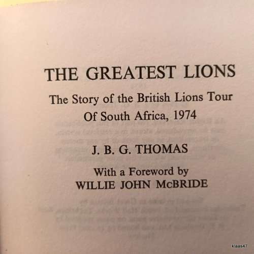 The Greatest Lions - J B G Thomas - Hardcover