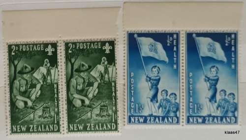 New Zealand - 1953 - Health Issue - Girl Guides/Boy Scouts - Set of 2 Pairs Unused stamps