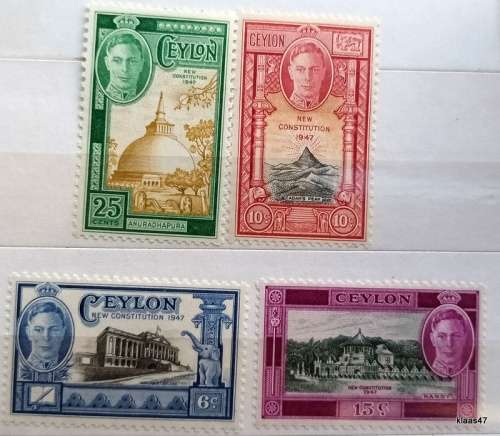 Ceylon - 1947 - King George VI - New Constitution - Set of 4 Unused Hinged
