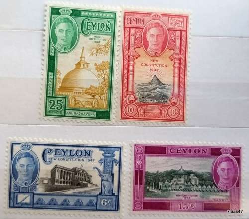 Ceylon - 1947 - King George VI - New Constitution - Set of 4 Unused Hinged