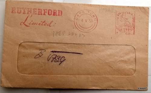 Rutherford Limited Franked 1d Env - 1953 - Cape Town - with Advertising Label Hoffmann Bearings