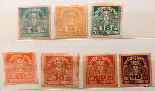 Austria - 1920-1 - Mercury - Newspaper stamps - 7 Unused hinged imperforate stamps