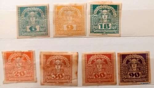 Austria - 1920-1 - Mercury - Newspaper stamps - 7 Unused hinged imperforate stamps